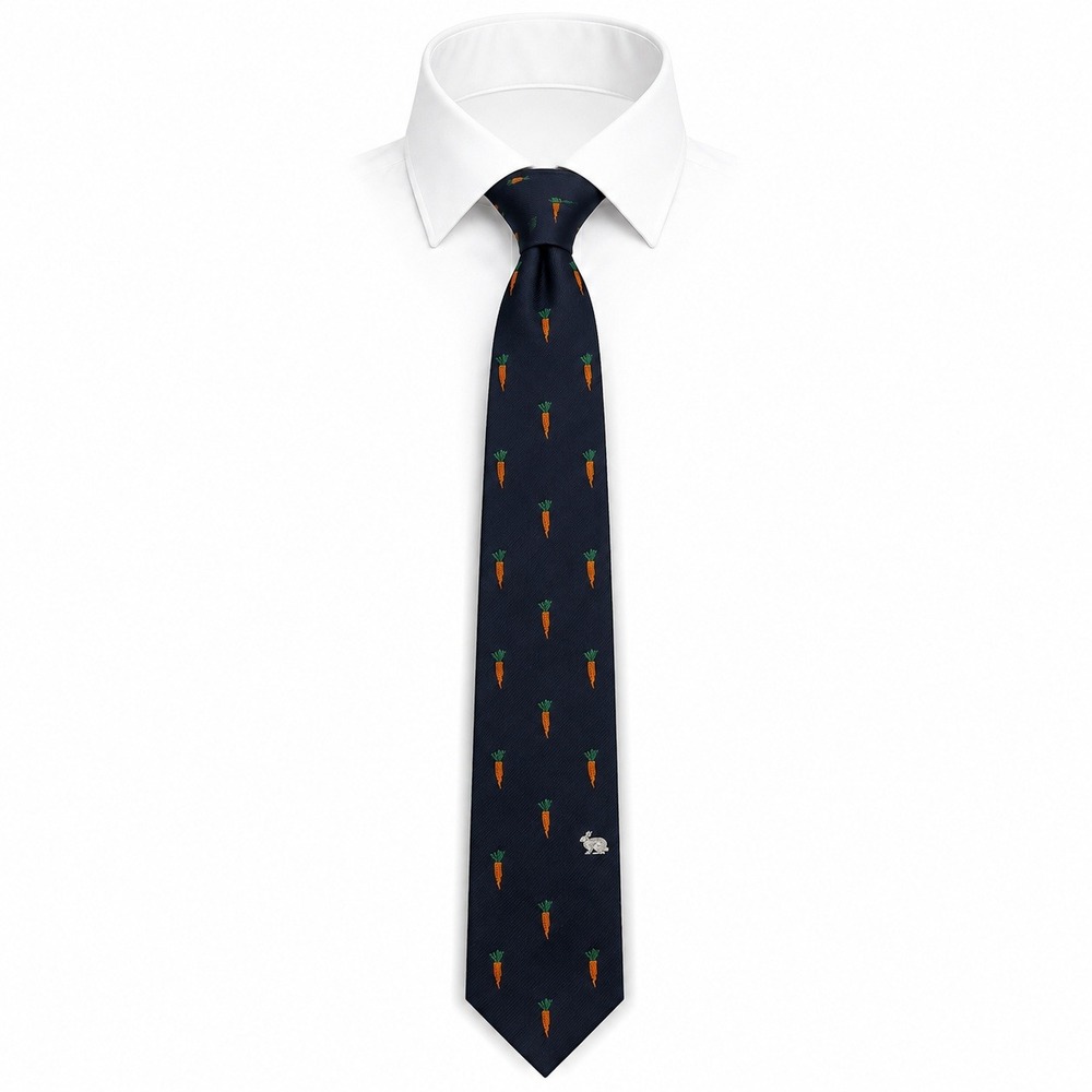 VTG Chipmunk Creations Carrot Necktie Navy Blue Made in USA Novelty‎